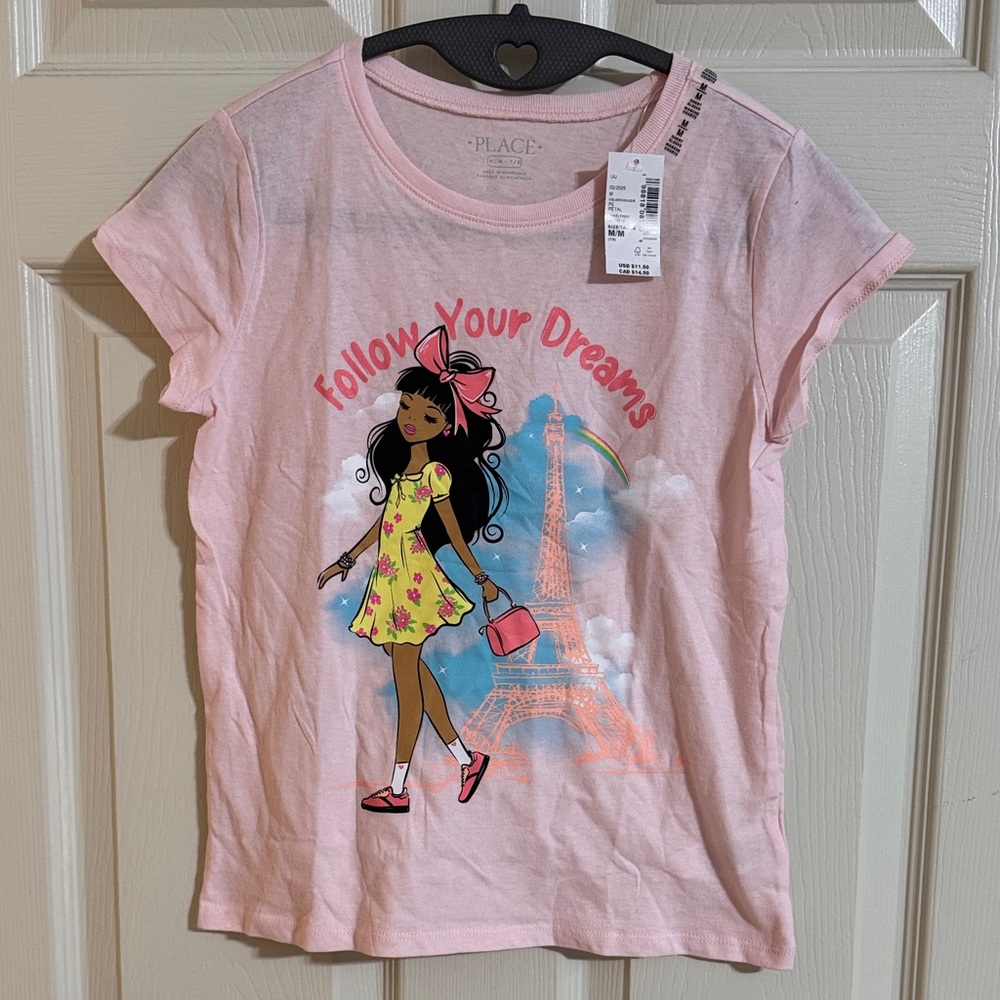 Children's Place Pink 'Follow Your Dreams' Eiffel Tower Tee Kids M